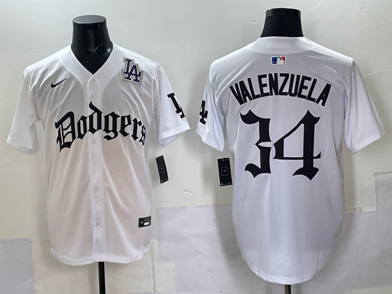 Men Los Angeles Dodgers  #34 Valenzuela white Nike 2025 MLB jersey 009
